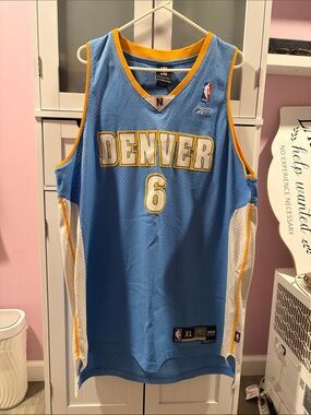 Reebok Denver Nuggets Sky Blue and Gold #6 Basketball Jersey